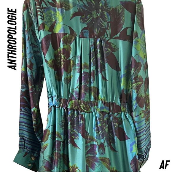 ANTHROPOLOGIE BY MARY O’MOLLY SILK JUMPSUIT IN BLUE GREEN FLORAL MEDIUM NWT - Picture 11 of 12